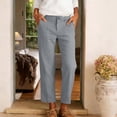 thumbnail image 1 of Karymi Capri Pants for Women Solid Fake Linen Mid Rise Button Zip Fly Slim Straight Leg Cropped Ankle Length Casual Trouser Pants with Front Slant Pockets Athletic Shorts for Women, 1 of 5