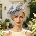 thumbnail image 1 of Karymi Cowgirl Hat Elegant Fascinator Hat with Fake Feather Flower, Mesh Tea Party Derby Headpiece, Clip-on Hair Accessory for Wedding Church Derby Hats for Women, 1 of 6