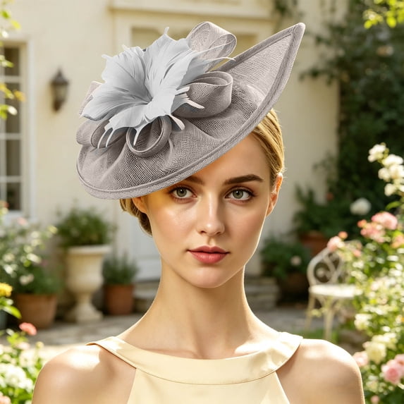 Karymi Cowgirl Hat Elegant Fascinator Hat with Fake Feather Flower, Mesh Tea Party Derby Headpiece, Clip-on Hair Accessory for Wedding Church Derby Hats for Women