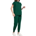 thumbnail image 1 of Karymi Cute Tops for Women Solid Stand Collar Scrub Set, Short Sleeve Half Zip Henley Scrub Top & Elastic Drawstring Waist Jogger Scrub Pants with Cargo Pockets Womens Tops, 1 of 6