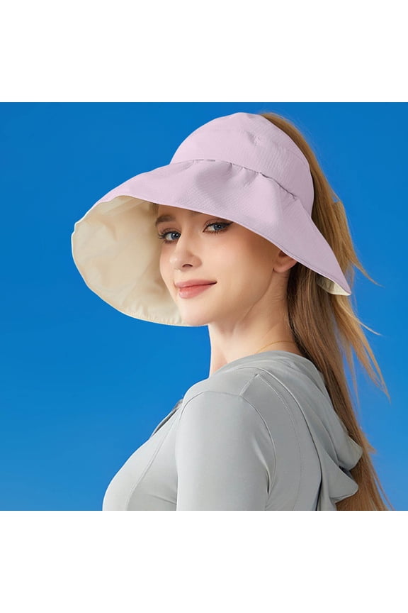 Derby Hat Foldable Wide Brim Ponytail Sun Hat, Protection Sun Adjustable Topless Fisherman Cap, Breathable Beach Sun Visor Hat Cowgirl Hat