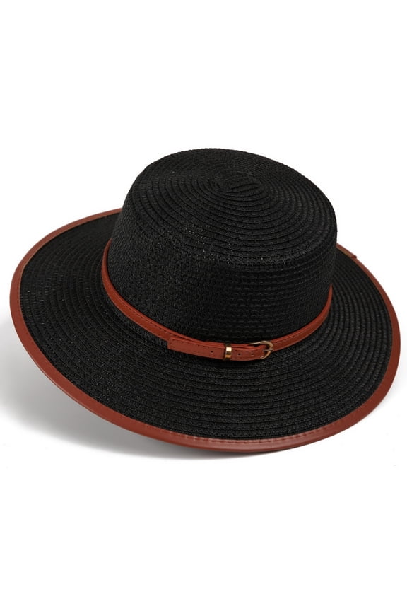 Derby Hats for Women Classic Flat Crown Fine Hand Woven Straw Sun Hat, Six Band Options: Metal Bar Buckle, Pearl Floral Ornament, Ruched Chiffon Wrap Derby Hat