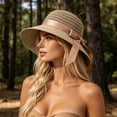 thumbnail image 1 of Karymi Derby Hats for Women Crochet Sun Hat with Bow, Wide Brim Protection Sun Straw Visor, Breathable Foldable Summer Beach Sun Hat for Outdoor Travel Derby Hats for Women, 1 of 7