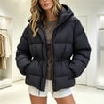 Zip Button Snap Karymi Drawstring Waist Hooded Puffer Coats for Women, Loose Fit Zip ...