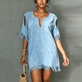thumbnail image 1 of Karymi Easter Dress Boho Beach Vacation Tassel Mini Dress, Notch V Neck Cold Shoulder Cutout Short Sleeve Loose Shift Cover Up Dress Cocktail Dresses for Women, 1 of 7