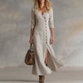 thumbnail image 1 of Karymi Easter Dresses for Women 2026 Casual Long Sleeve Maxi Dress, V-Neck Button Front Side Slit Solid Wrap Dress, Elegant Shirt Dress Spring Dresses for Women, 1 of 7