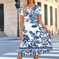 thumbnail image 1 of Karymi Easter Dresses for Women 2026 Crew Neck Short Sleeve Floral Print Midi Dress, Gathered Empire Waist Loose Flowy Summer Casual Sundress Maxi Dresses for Women, 1 of 7
