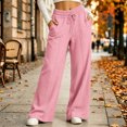 thumbnail image 1 of Karymi Elastic Waist Drawstring Wide Leg Pants Woman, Front Seam Casual Trousers with Side Pockets, 1 of 1