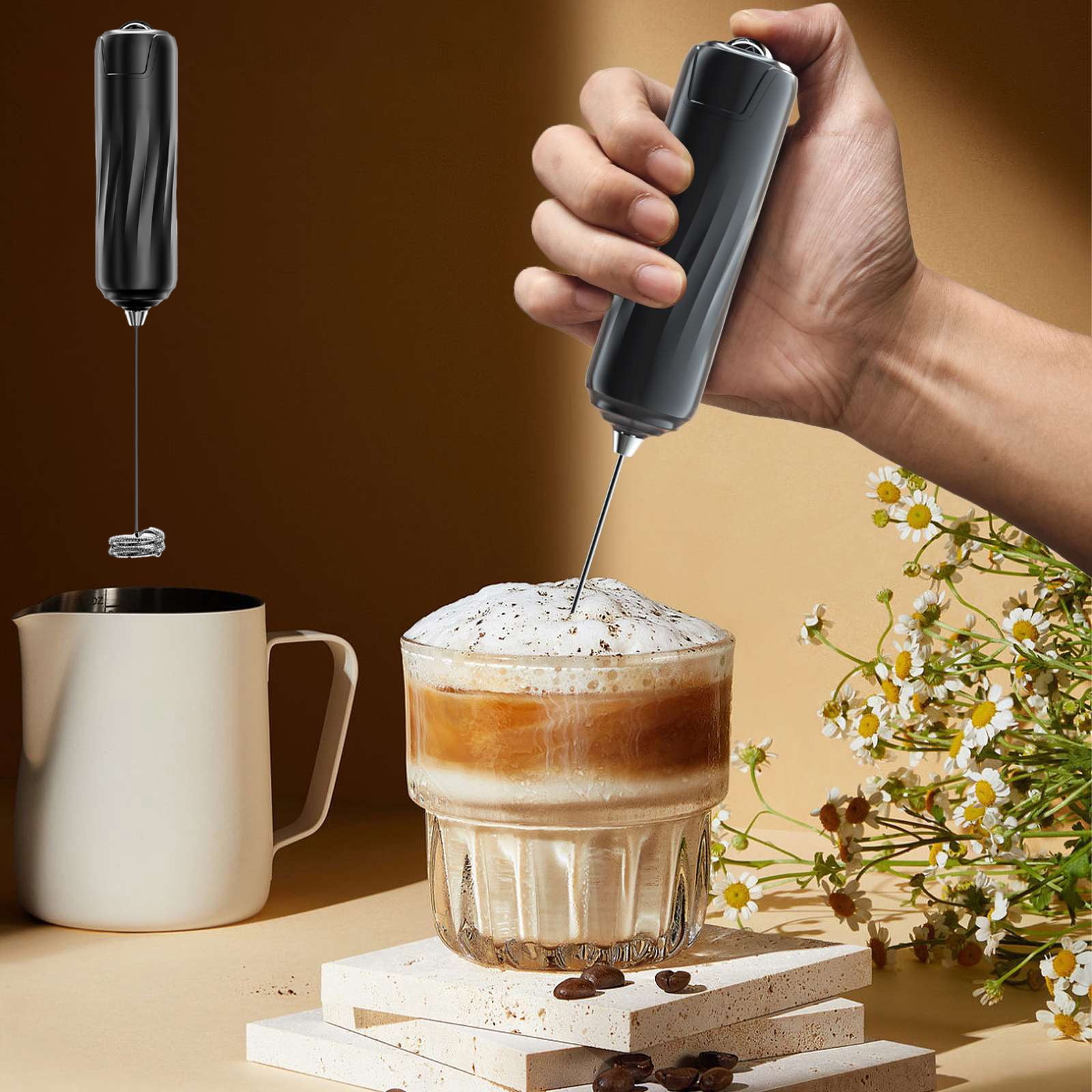 Karymi Electric Milk Frother Cordless Maker Mini Coffee Maker Whisk