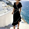 thumbnail image 1 of Karymi Elegant Wrap V-Neck Midi Dress, Batwing Sleeve Ruched Waist Asymmetrical Ruffle Hem Dress, Solid Cocktail Party Dress Maxi Dresses for Women, 1 of 7