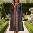 thumbnail image 1 of Karymi Floral Print Crew Neck Long Sleeve Midi Dress, Gathered Empire Waist Loose Flowy Casual Spring Summer Vacation Sundress Plus Size Dresses, 1 of 7