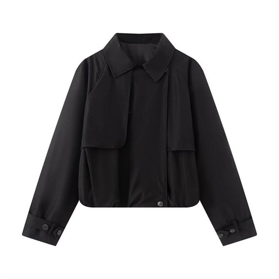 Karymi Going Out Tops Cropped Trench Jacket, Lapel Raglan Sleeve Windbreaker Coat with Button Cuffs Womens Tops
