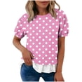 thumbnail image 1 of Karymi Going Out Tops Polka Dot Puff Short Sleeve T-Shirt, Crew Neck Fake Two Piece Ruffle Layered Hem Casual Pullover Tee Going Out Tops, 1 of 7