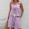 thumbnail image 1 of Karymi Going Out Tops 2-Piece Casual Outfit, Sleeveless Scoop Neck Tank Top with Metal Ring Detail + Elastic Waist Shorts with Pockets, Summer Set Womens Tops Dressy Casual, 1 of 5