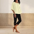thumbnail image 1 of Karymi Going Out Tops 2-Piece Linen Blend Outfit, Crew Neck 3/4 Sleeve Loose Top + Solid Cropped Capri Leggings with Cutout Detail, Casual Set Short Sleeve Shirts for Women, 1 of 5