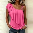 thumbnail image 1 of Karymi Going Out Tops for Women Asymmetrical One Shoulder Ruffle Solid Tank Top, Multi Thin Spaghetti Strap Sleeveless Blouse, Flounce Layered Irregular Neck Tops Womens Tops Dressy Casual, 1 of 9