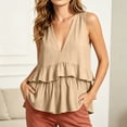thumbnail image 1 of Karymi Going Out Tops for Women Deep V-Neck Sleeveless Ruffle Peplum Top, Tiered Ruffle Peplum Hem Cami Blouse, Solid Casual Summer Flowy Tank Top Summer Tops, 1 of 9