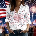 thumbnail image 1 of Karymi Going Out Tops for Women Vintage Independence Day Print Long Sleeve Blouse, Lapel Button‑Down Design Open Top, Patriotic 4th of July Casual Shirt Going Out Tops for Women, 1 of 5