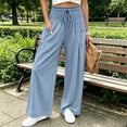 thumbnail image 1 of Karymi Halara Pants Women Solid Wide Leg Casual Pants, Smocked Ruffle Elastic Drawstring High Waist, Seam Loose Lounge Trousers with Side Pockets, 1 of 7