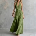 thumbnail image 1 of Karymi Halter Deep V Maxi Dress, Sleeveless Twist Front High Slit Backless Flowy Vacation Evening Gown Easter Dresses for Women, 1 of 6