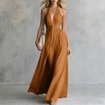 thumbnail image 1 of Karymi Halter Deep V Maxi Dress, Sleeveless Twist Front High Slit Backless Flowy Vacation Evening Gown Summer Dress, 1 of 6