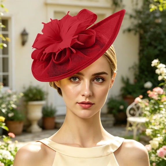 Karymi Hats for Women Elegant Fascinator Hat with Fake Feather Flower, Mesh Tea Party Derby Headpiece, Clip-on Hair Accessory for Wedding Church Golf Hat