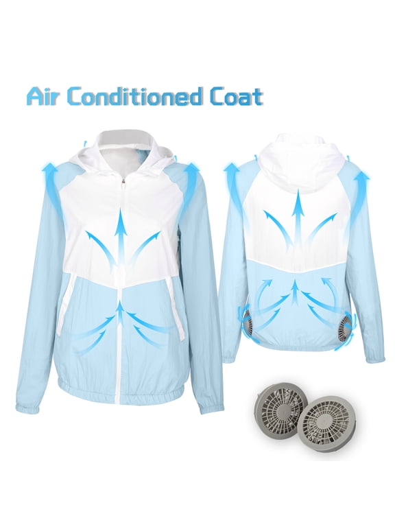 Karymi Jackets for Women Men Women Cooling Fan Jacket, Color Block Zip Up Hooded Air Conditioning Work Coat, Outdoor Jacket with Zipper Pockets Rain Jacket Women