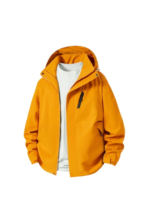 Karymi Jackets for Women Unisex Solid Long Sleeve Zip Up Hooded Windbreaker Jacket, Hooded Adjustable Cuff Windproof Coat with Multi Zipper Pockets Rain Jacket