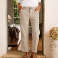 thumbnail image 1 of Karymi Jean Shorts Solid Fake Linen Mid Rise Button Zip Fly Slim Straight Leg Cropped Ankle Length Casual Trouser Pants with Front Slant Pockets Summer Outfits, 1 of 5