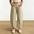 thumbnail image 1 of Karymi Jean Shorts Solid Single Button Zipper Fly High Waist Barrel Cropped Pants, Front Patch Pocket Loose Curved Wide Leg Trousers Sweatpants Women, 1 of 7