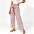 thumbnail image 1 of Karymi Jean Shorts Vertical Striped Long Wide Leg Pants, Ruffled Elastic Drawstring High Waist Trousers with Casual Patch Pocket Jean Shorts Womens, 1 of 5