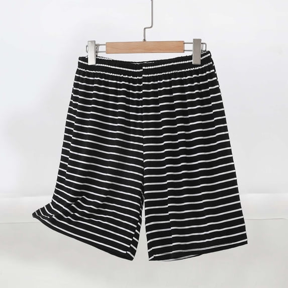 Karymi Jean Shorts Womens Black and White Striped Elastic Waist Shorts, Casual Loose Fit Loungewear Shorts, Comfortable Cotton Blend Homewear Shorts Running Shorts for Women