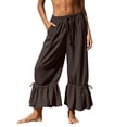 thumbnail image 1 of Karymi Jean Shorts Womens Drawstring Elastic Waist Ruffle Hem Cropped Wide Leg Beach Pants, Adjustable Tie Cuff Casual Anckle Trousers with Side Pockets Workout Shorts Women, 1 of 9