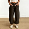 thumbnail image 1 of Karymi Jean Shorts Womens Solid Single Button Zipper Fly High Waist Barrel Cropped Pants, Front Patch Pocket Loose Curved Wide Leg Trousers Capri Pants for Women, 1 of 7