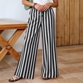 thumbnail image 1 of Karymi Jeans for Women Contrast Vertical Striped Straight Leg Long Pants, Elastic Drawstring Waist Casual Trousers, Full Length Pants With Side Pockets Women's Pants, 1 of 7