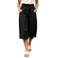 thumbnail image 1 of Karymi Jeans for Women Elastic High Waist Pleated Culottes, Casual Solid Cropped Capri Pants with Pockets, Wide Leg Calf-Length Trousers Summer Outfits, 1 of 7