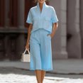thumbnail image 1 of Karymi Jumpsuits for Women 2-Piece Set, Stand Collar Short Sleeve Top with Flap Chest Pockets + High Waist Wide Leg Culottes, Elegant Casual Outfit Vacation Outfits for Women, 1 of 5