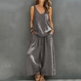 thumbnail image 1 of Karymi Jumpsuits for Women Dressy 2 Piece Solid Vacation Outfit Set, Deep V Neck Sleeveless Tank Top+Drawstring High Waist Pleated Wide Leg Pants with Side Pockets Womens Workout Tops, 1 of 7