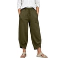 thumbnail image 1 of Karymi Linen&nbsp;Pants&nbsp;Women Thick Cropped Sweatpants, Elastic Drawstring Waist Jogger Pants, Button Decor Irregular Split Hem Trousers with Side Pockets, 1 of 9