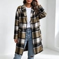 thumbnail image 1 of Karymi Loose Mid‑Length Plaid Wool‑Blend Jackets for Women, Notched Lapel Button‑Up Long Sleeve Woolen Overcoat with Pockets, 1 of 9