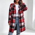 thumbnail image 1 of Karymi Loose Mid‑Length Plaid Wool‑Blend Jackets for Women, Notched Lapel Button‑Up Long Sleeve Woolen Overcoat with Pockets, 1 of 9