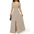 thumbnail image 1 of Karymi Maxi Dress Cold Shoulder Maxi Dress, Cutout Front High Waist A-Line Slit Formal Evening Gown, Elegant Short Sleeve Prom Dress Summer Dress, 1 of 3
