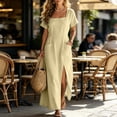 thumbnail image 1 of Karymi Maxi Dress, Square Neck Short Sleeve Casual Long Dress with Pockets and Long Side Slit, Solid Summer A-Line Flowy Dress Maxi Dress, 1 of 6