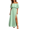 thumbnail image 1 of Karymi Off-the-Shoulder Ruffle Maxi Dress, Elastic Waist Side Split Chiffon Gown, Casual Summer Wedding Guest Beach Party Dress Maxi Dresses for Women, 1 of 8