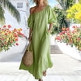 thumbnail image 1 of Karymi One Shoulder Maxi Dress, Casual Off Shoulder Puff Sleeve Solid Flowy Dress with Pockets, Summer Loose Beach Cover-Up Dress Plus Size Dresses, 1 of 8