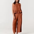 thumbnail image 1 of Karymi Overalls for Women 2 Piece Outfit, Round Neck Sleeveless Ruffle Hem Crop Tank Top & High Waist Wide Leg Cropped Pants, Solid Casual Set Womens Workout Tops, 1 of 8