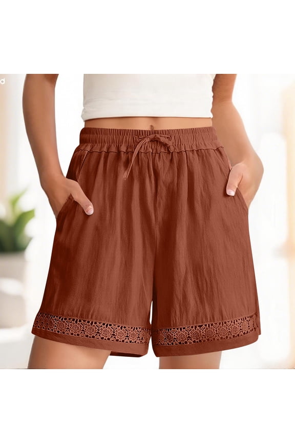 Pant Suits for Women Dressy Trendy Loose Solid Short Loose Culottes Trousers Confy String Trousers Openwork Lace Pants Breathable Lounge Summer Pants 2026