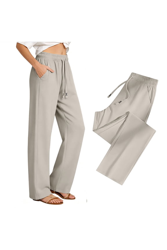 Pants Unisex Elastic Waist Drawstring Lightweight Casual Pants Loose Airy Straight Leg Trousers High Speed Drying Long Pants with Pocket Summer Clothes Pants for Women Mens Pants