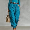 thumbnail image 1 of Karymi Pants for Women Pleated Cargo Jogger Pants, Solid Wide Leg Long Trousers, Multi Large Flap Side Pockets, Elastic Cuffed Ankle Hem (Belt Not Included) Wide Leg Pants Woman, 1 of 6