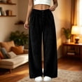 thumbnail image 1 of Karymi Pants for Women Solid Plush Fuzzy Wide Leg Pants, Elastic Waist Decorative Button Front Warm Fluffy Long Trousers, 1 of 5